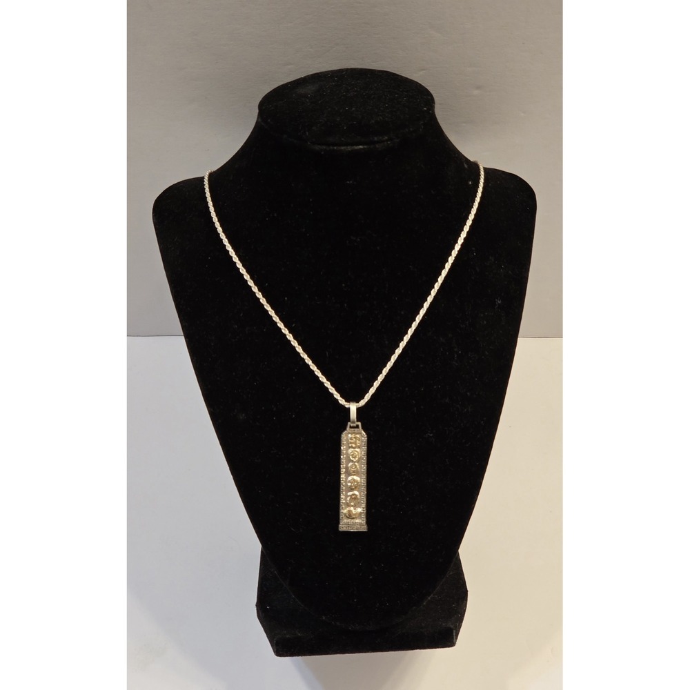 Vintage 960 Silver Mayan Tulum Mexico Pendant 24" Sterling Rope Chain Necklace